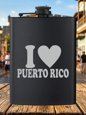 Personalized I Love Puerto Rico Black Flask | Puerto Rico | Family Gift | Flask